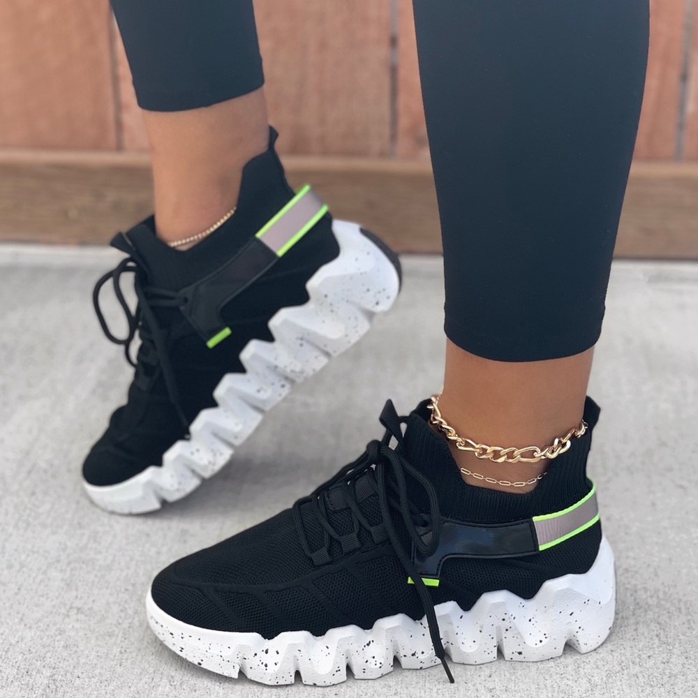 Black FlyKnit Oversized Chunky Platform Sneaker
